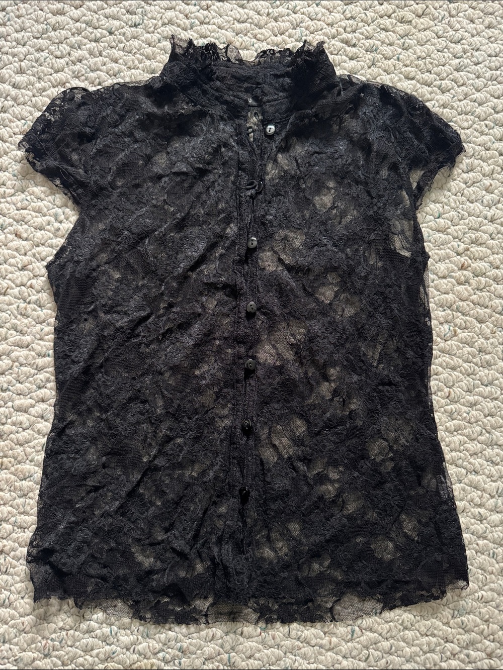 Millau Sheer Black Lace Button-Up Blouse
